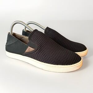OluKai Pehuea Slip On Mesh Comfort Beach Black Sneakers Shoes Womens 9.5